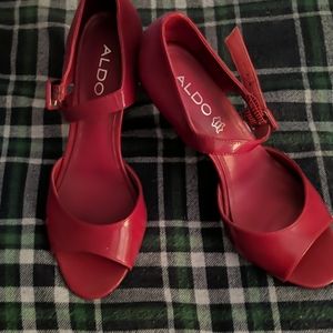 Red Aldo heels with ankle strap